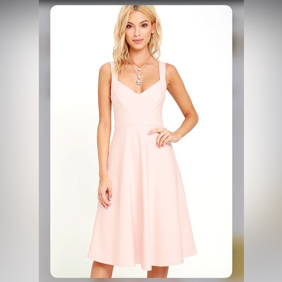 Lulu’s Uptown Twirl Blush Pink Midi Dress - Picture 3 of 7